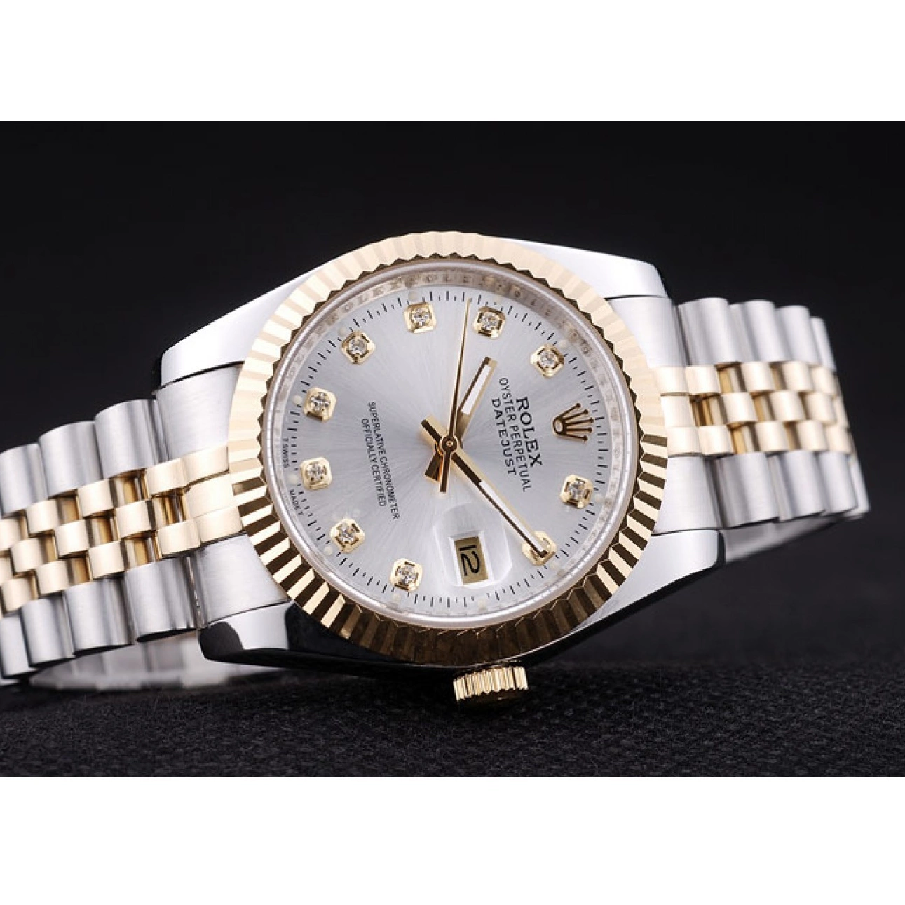 MiroTime 0724 Rolex Datejust Silver Dial Diamonds Ribbed Bezel 7454